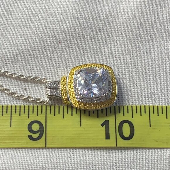 Solid 925 Sterling Silver 5CT Modified Square Cut CZ Pendant on 20" Rope Chain - Picture 11 of 14